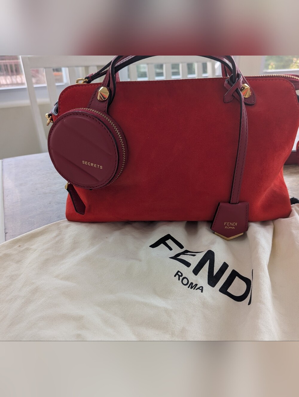 Fendi By The Way Medium Red Suede Leather Crossbody Bag with Secrets Pouch